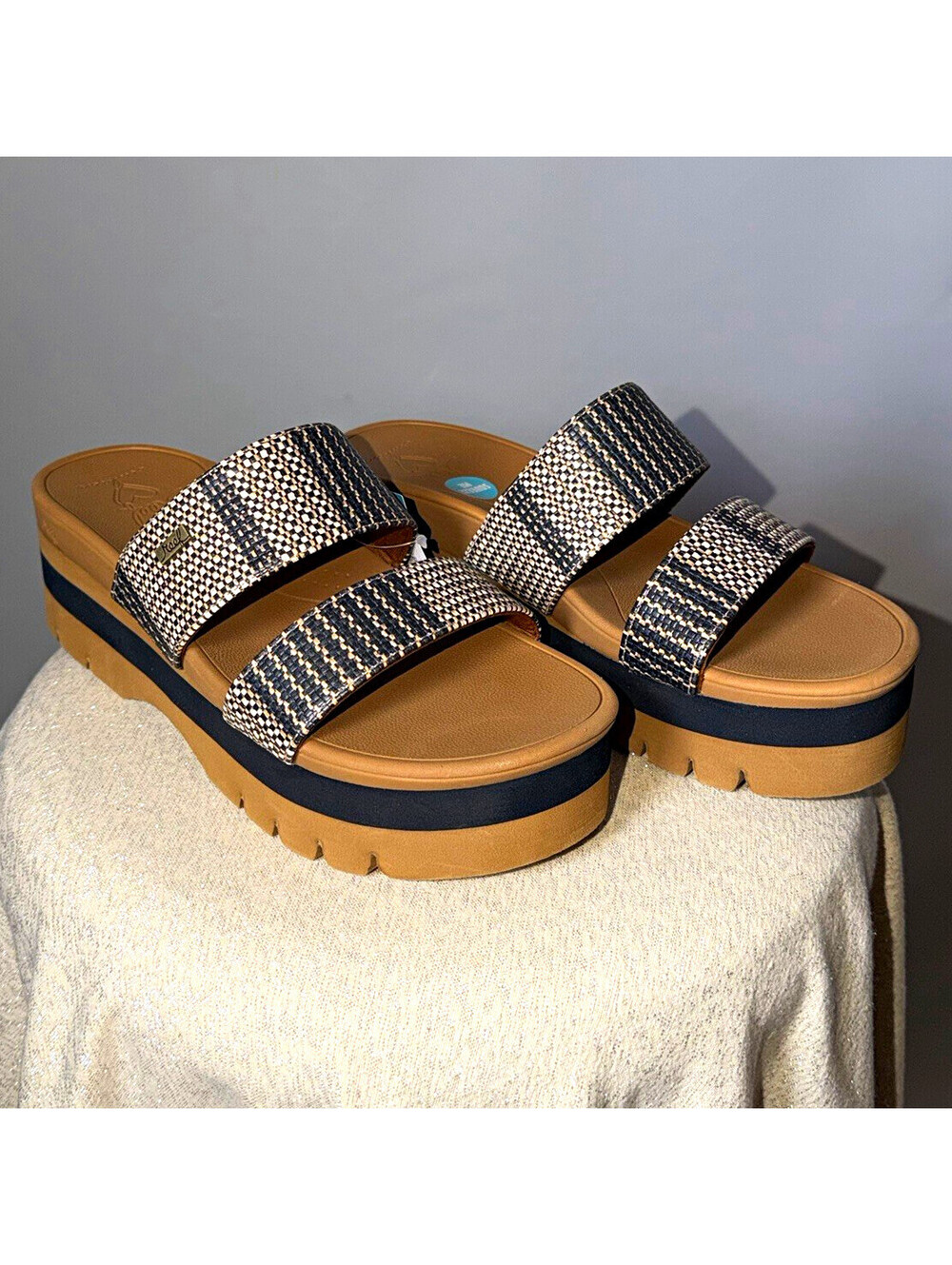 Reef Cushion Comfort Women's Cushioned Woven Slide Sandals Black/Tan US 8